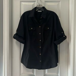 New York and company black button up shirt with rolled sleeves